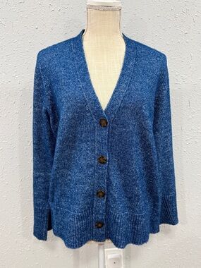 J. Jill Blue V-Neck Button Cardigan Size Large Petite